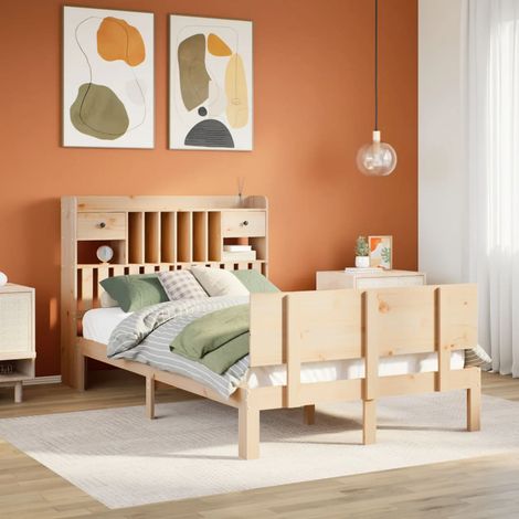 Bookcase Bed without Mattress 135x190 cm Double Solid Wood Pine vidaXL (1/5)