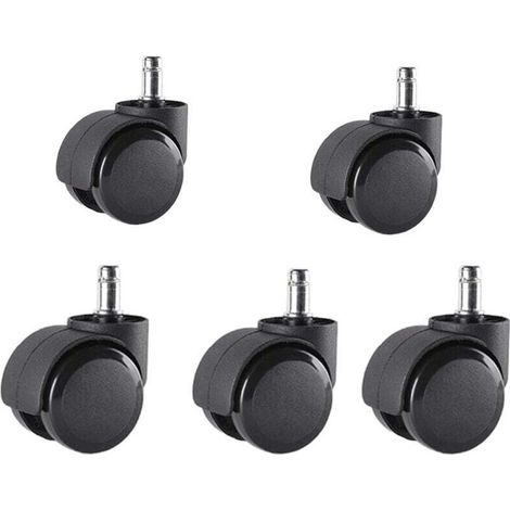 Jeu de 5 Roulettes de chaises de bureau 10 mm x 22 mm - - Roulettes pour sols durs jusqu'à 175 kg - - Roues pour chaises pivotantes - - Installation facile sans outils (1/4)
