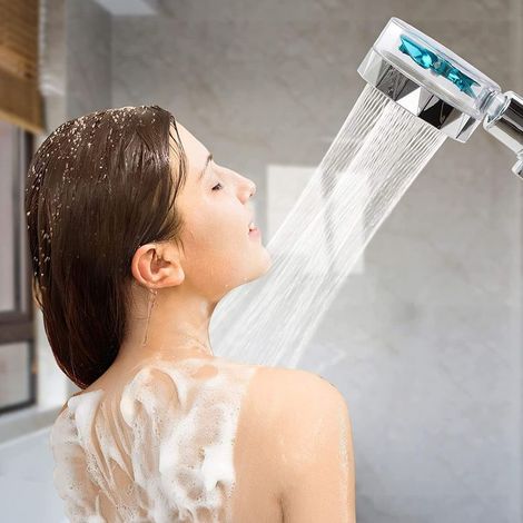Pommeau de douche haute pression, douchette economie deau, douchette douche salle de bain anti calcaire avec tuyau de douche 3 filtres en coton PP (1/2)