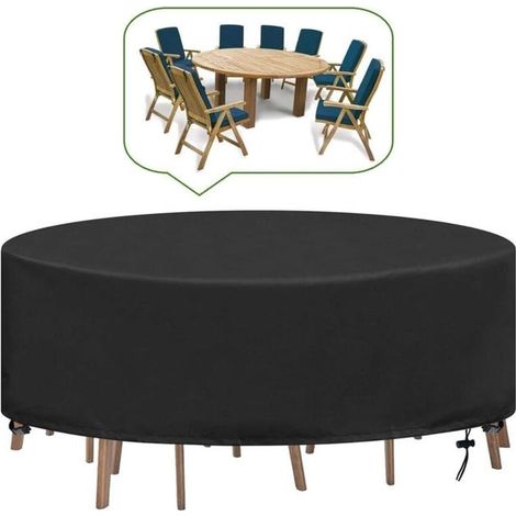 Housse Ronde Table Jardin Ø227x100cm Bâche Imperméable Anti-UV Oxford Résistante Extérieur Protection Mobilier Salon Jardin avec Chaise (1/4)