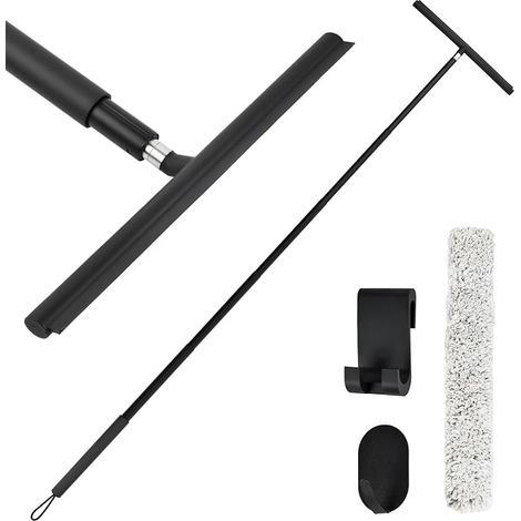 Raclette de Douche 30-140 cm, Raclett Salle de Bain avec Support Noir Raclette Vitre Telescopique en Silicone, Raclette Sol Rétractable pour Salle de Bain, Verre, Carrelage, Cuisine, Miroirs (1/5)