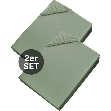 SCHÖNER WOHNEN lenzuolo con angoli BASIC - Set da 2 150x200 cm, salvia