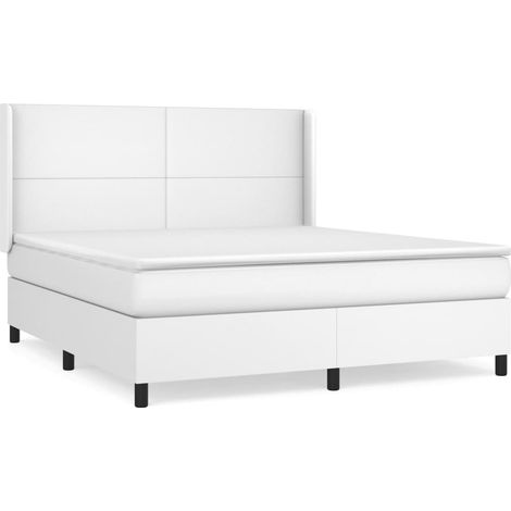 Lit double Lit adulte Sommier à lattes de lit avec matelas Blanc 160x200cm Similicuir (1/5)