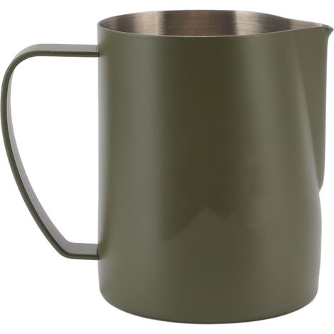 Pichet mousseur à lait en acier inoxydable 304, embout bec de faucon, 600 ml, vert olive, idéal pour la maison et les cafés. (1/5)