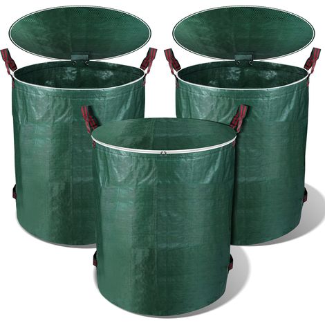 TolleTour Gartensack mit Deckel 3X 272L Laubsack Gartenabfallsack XXL Garten Tasche Rasensack mit Griffen Reißfest Wiederverwendbar