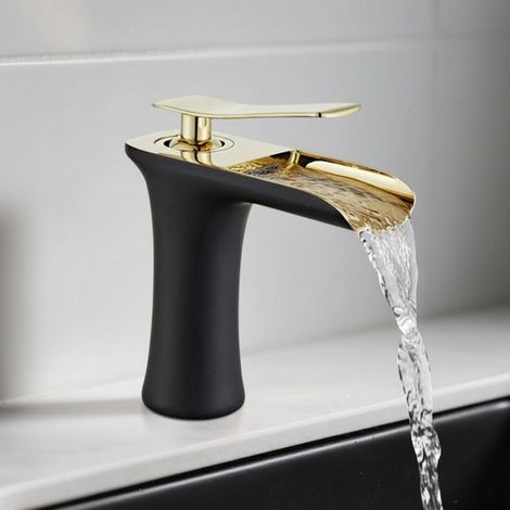Robinet de salle de bain, mitigeur monotrou, mitigeur cascade pour lavabo, robinet de lavabo avec flexible d'alimentation G8/3 (1/5)
