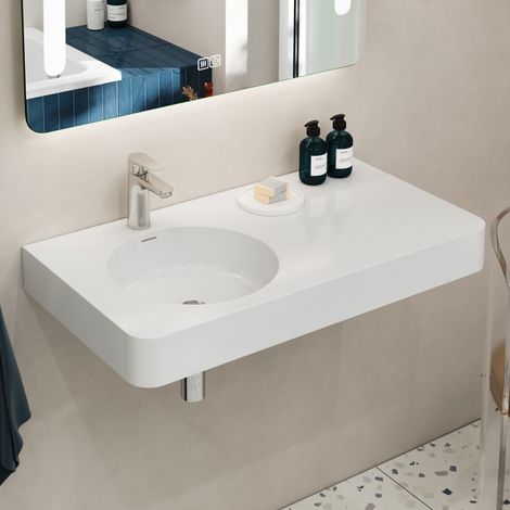 Kronenbach Stone Handwaschbecken 90 x 48 cm Becken links mit Hahnlochbohrung (1/5)