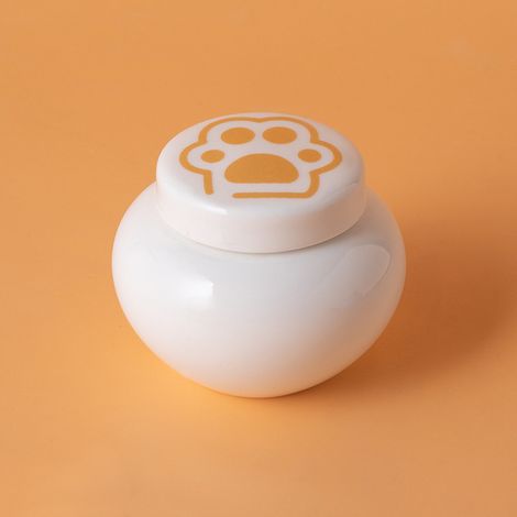 Urne pour animaux de compagnie - Pot de rangement simple en céramique hermétique avec empreinte de patte, pour conserver les poils de chat et de chien, petite boîte de rangement pour animaux de compag (1/2)
