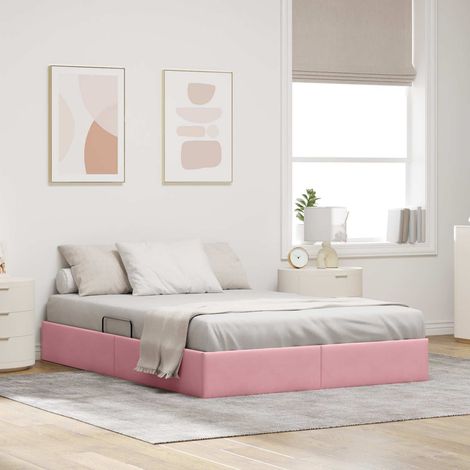 Ottoman Bettgestell mit Speicher Rosa 140 x 190 cm Samt (1/5)
