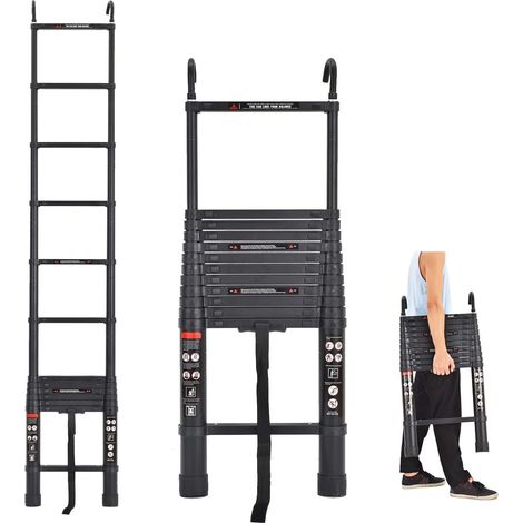 Échelle télescopique en aluminium 6,2 m hauteur crochet de sécurité escamotable Échelle avec crochet amovible