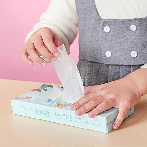Lot de 100 gants alimentaires transparents pour enfants de 3 à 12 ans, hygiène et protection, taille adaptée aux petites mains, usage culinaire et bricolage (1/4)