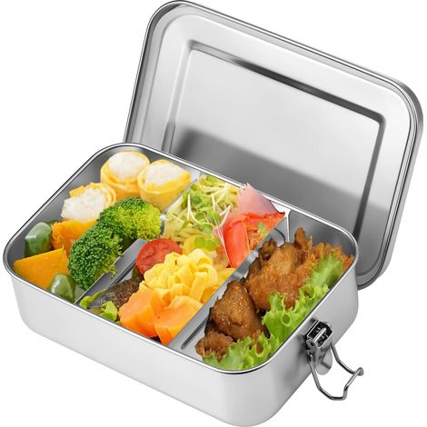 Lunch Box Inox, Boite Repas avec 2 Compartiments Amovibles, Bento Hermetique pour Enfant et Adultes, Durable et éCologique pour bureau, voyage, camping (1400ml) (1/5)