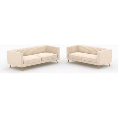 Conjunto de sofás Gatsby en terciopelo beige para 5 personas