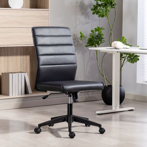 Chaise de bureau ergonomique réglable avec dossier incurvé, en cuir PU et acier, 58x53x97-107 cm, noir (1/5)