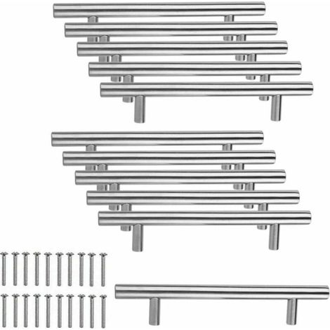 10 x Küchenmöbelgriffe aus Edelstahl, 96 mm Lochabstand, T-Griff aus gebürstetem Stahl für Schranktüren, Küchentürgriffe