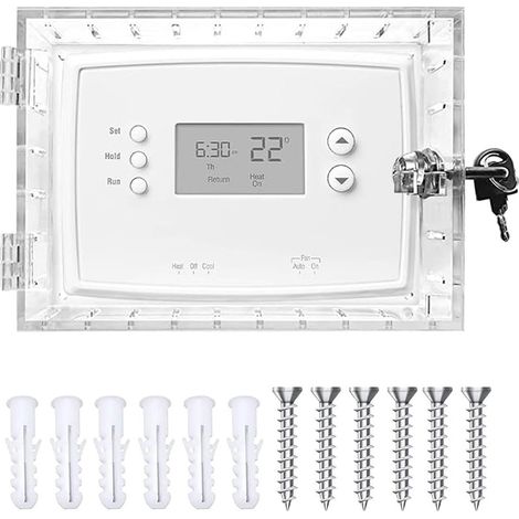 1pcs Boîte Verrouillage Thermostat Universelle avec Serrure & 2 Clé, Couvercle Protection Thermostat Mural Acrylique Transparente,Boîtier Thermostats Mur Portable 20x14x5cm ou Plus Petit pour Maison (1/4)