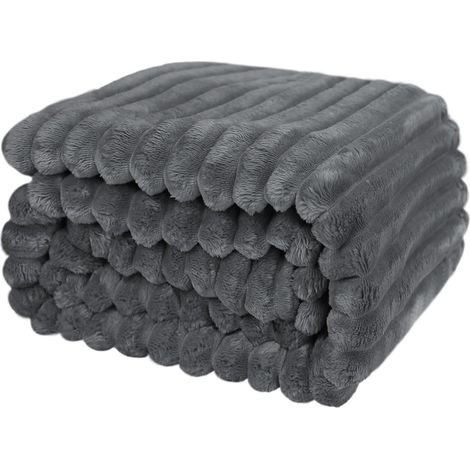 Couverture douillette, couvre lit/couverture de canapé chaude et moelleuse, motif à rayures, pour maman, femme et petite amie (gris foncé, 200x230 cm) (1/5)