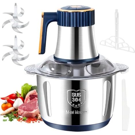 Hachoir Électrique 5L, Mixeur Hachoir 500W avec 5 Vitesses, Lames en Acier Inoxydable 6 Pales, Fouet et Spatule, pour Viande, Légumes (1/5)