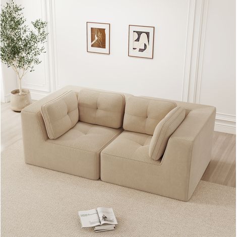 Divano angolare modulare beige in velluto a coste senza telaio con seduta profonda (1/5)