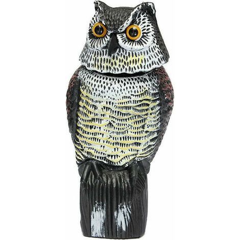 Epouvantail hibou réaliste avec tête rotative 360° – Effaroucheur oiseaux pigeons corbeaux jardin – Plastique PE résistant intempéries 38,5 cm (1/5)