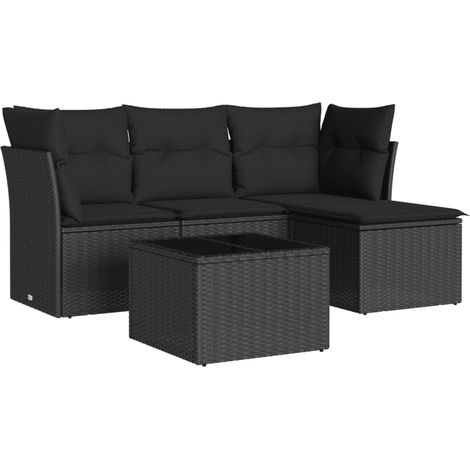 Maison Exclusive - Set Divani da Giardino 5 pz con Cuscini in Polyrattan Nero (1/3)