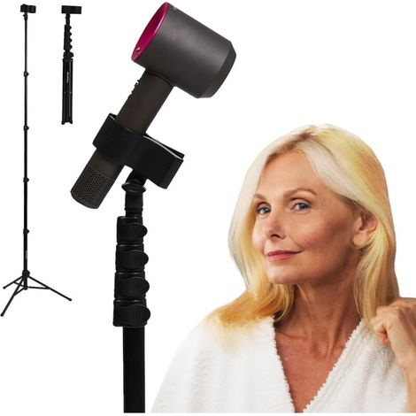 RHG Support sèche-cheveux - 60-195 cm réglable avec trépied antidérapant et clip universel - mains libres