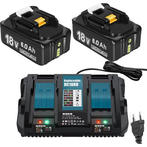2X BL1850B Batterie + Chargeur Double DC18RD pour Makita 2 Batteries 18V 6,0Ah BL1850 BL1860B BL1860 BL1815 BL1830 BL1840, 194205-3, 194309-1, 194204-5, 196399-0 et 196673-6 (1/5)