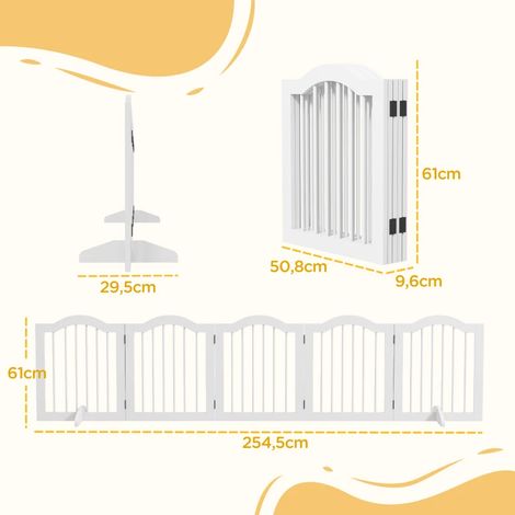 Barrière anti-chien,5 panneaux,pliable,flexible,bois massif/MDF,254,5x29,5x61 cm,blanc