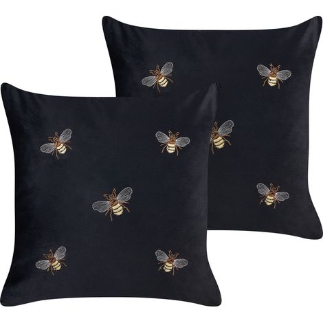 Conjunto de 2 cojines negro amarillo marrón blanco 45 x 45 cm abejas Talinum
