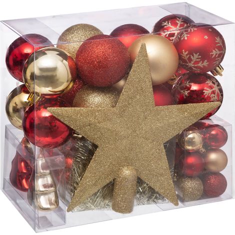 Déco de Sapin de Noël Kit 44 pièces, Boule, Guirlande et Cimier - Rouge et Or - Feeric Christmas (1/5)
