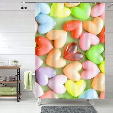 Rideau de douche cœurs pastel romantique, polyester salle de bain, 90x180 cm (1/5)