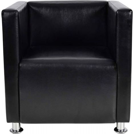 Fauteuil chaise siège lounge design club sofa salon de cube cuir synthétique noir (1/3)