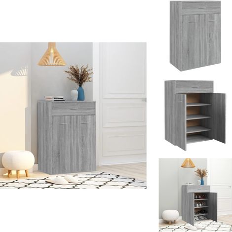 Schuhschrank Grau Sonoma 60x35x84 cm Holzwerkstoff - Schuhschrank - Garderobe - Regal - Einbauschrank - Wohnzimmermöbel (1/5)