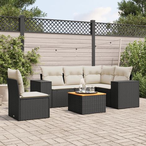 Set de sofás de jardín 6 piezas y cojines ratán sintético negro vidaXL (1/3)