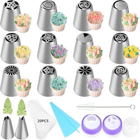 39 Pcs Accessoire patisserie, Douille inox, Poche silicone, Buses fleur, Décoration gâteau (1/5)