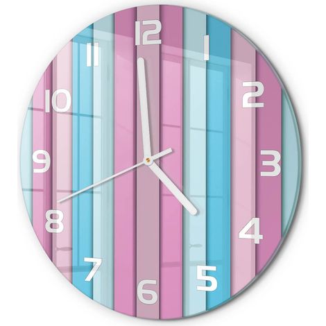 Horloge Murale Ronde Sans Cadre en Verre Trempé Silencieuse et Moderne Rayures colorées fi 30 cm (1/5)