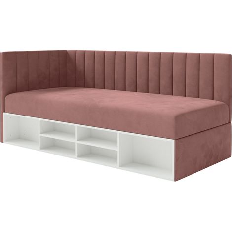 Selsey Ventrio - Jugendbett linksseitig mit Regalen, Easy-Clean-Samtbezug, rosa (1/5)