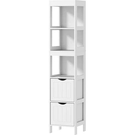 HOMCOM Colonna Bagno con 3 Ripiani Aperti e 2 Cassetti in Legno Bianco (1/5)