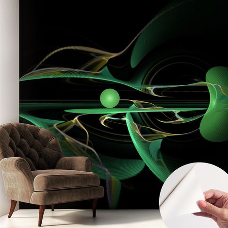 Tapete Selbstklebend - abwaschbar - Tapete mit Motiv - trendige Wanddeko - elegant Fototapete  Grüne Wellen 250x250 cm (1/5)