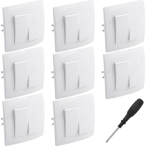 8 PCS Interrupteur Va et Vient Interrupteur Mural Double Interrupteurs Encastrable 10A 250V Complet Interrupteurs Extra Plat Bouton Interrup-Teur Double, pour Couloir Escalier Chambre Coucher (1/5)
