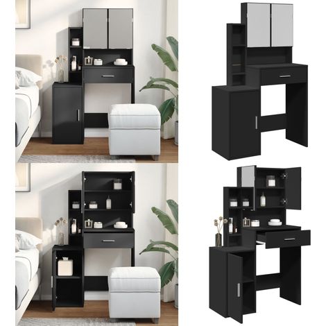 Coiffeuse avec armoire noir 80x35x132 cm - Coiffeuse - Meuble De Salle De Bain - Vanity - Table De Maquillage - Dressing - Home & Living