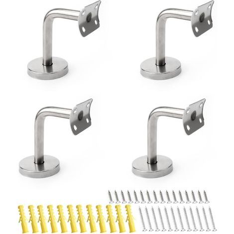 Set mit 4 Edelstahl-Balustradenhalterungen V4A, gebogene Halterungen für Treppengeländer und Balkone, Edelstahlhalterung mit Scheiben (50 mm Durchmesser), Tragfähigkeit bis zu 100 kg