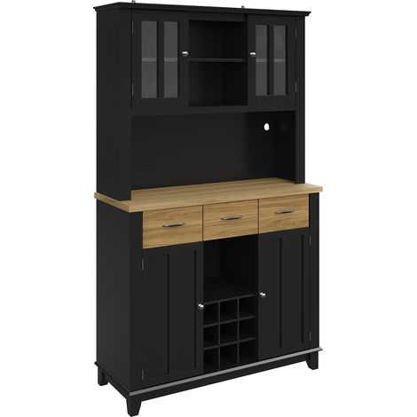 ELVMI Buffet de Cuisine Haut avec 6 Niches, Casier à Vin et LED, pour Cuisine, en MDF, Noir, 106 x 40 x 179.5 cm (1/5)