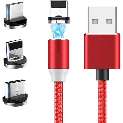 Câble de données magnétique de 2 m, charge rapide USB, câble de charge multifonctionnel 3 en 1 pour téléphone portable, compatible avec les ports micro USB et Type-C, avec indicateur LED. (1/5)