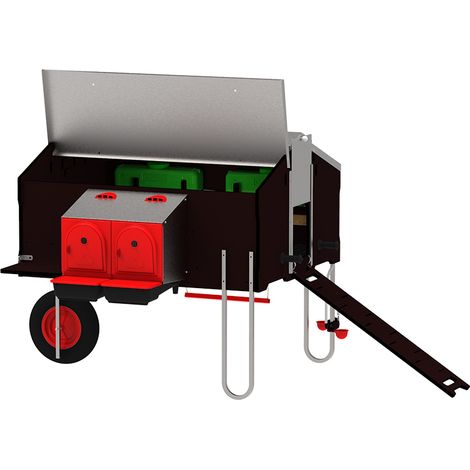 Poulailler mobile pour 10 poules – Métal galvanisé et panneaux phénoliques – Dimensions 2.29 x 1.52 x 1.23 m – Avec 2 pondoirs et 2 abreuvoirs – Copele