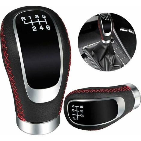 Accessorio universale per interni auto Leva del pomello del cambio in pelle a 6 velocità con 3 adattatori 8mm 10mm 12mm Nero Rosso per la maggior parte dei veicoli (1/5)