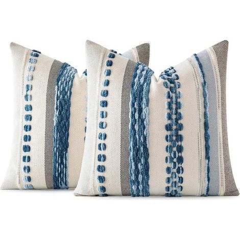 Ensemble de housses de coussin de style bohème , 45 cm x 45 cm - housses de coussin décoratives bleu ciel/bleu côtier/style ferme (1/5)