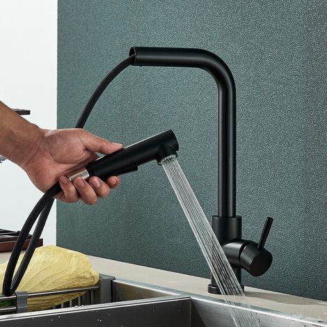 Kitchen Tap with 3 Function Sprayer, Pull Out Kitchen Mixer Tap, 360° Swivel Kitchen Sink Tap, Single Handle Sink Tap for Bathroom or Kitchen, Matt Black (1/5)