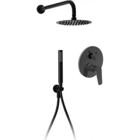 Kit Doccia Completo Tondo Nero Con Deviatore Ceramico - Misura Soffione 30 cm (1/2)