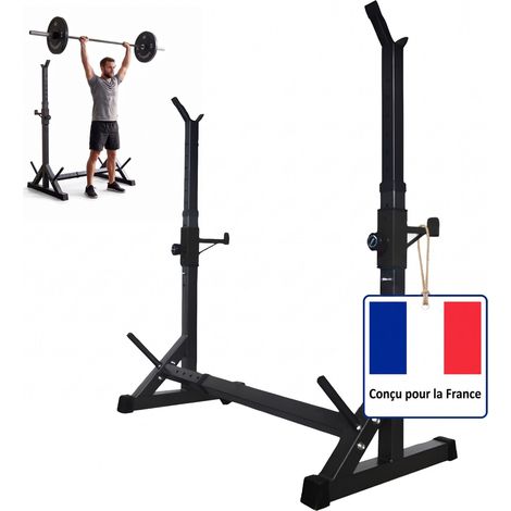 Relaxdays Support pour barre en acier, hauteur réglable 90–150 cm, largeur réglable 82–107 cm, noir, charge max. 150 kg (1/5)